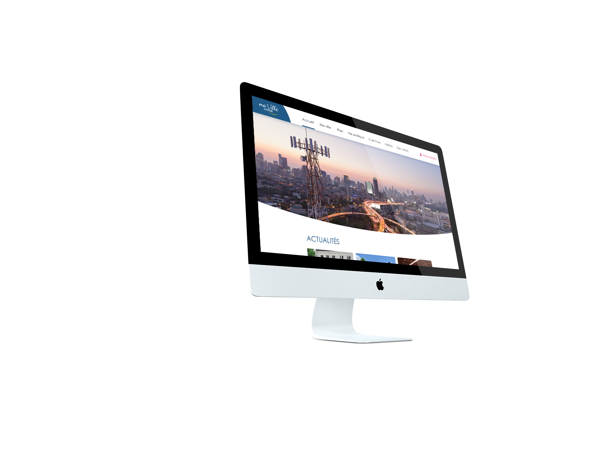 Ordinateur avec un site vitrine MaVilleConnectée affiché
